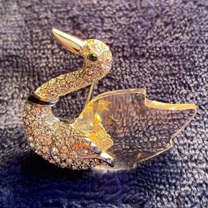 Swarovski silver tone clear and blue crystal  swan pin/brooch